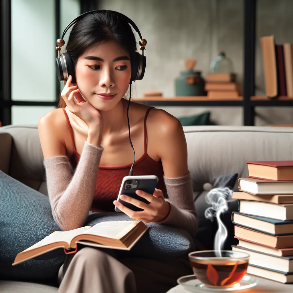 English learner listening to audiobook