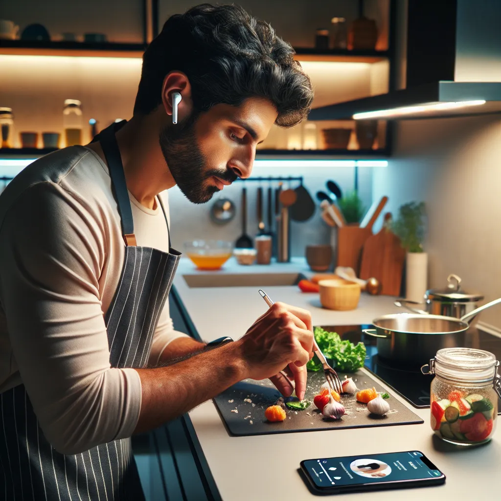 Person listening to audiobook while cooking