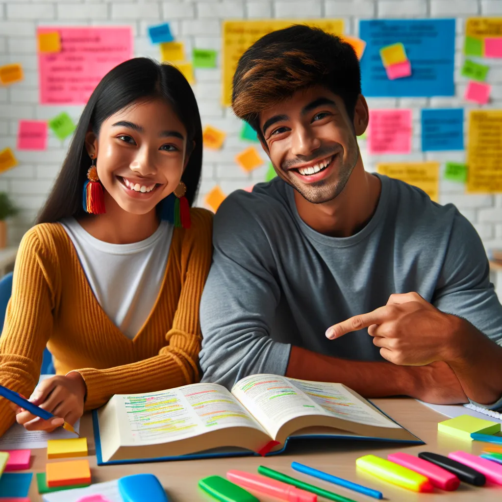 Two people studying English grammar together