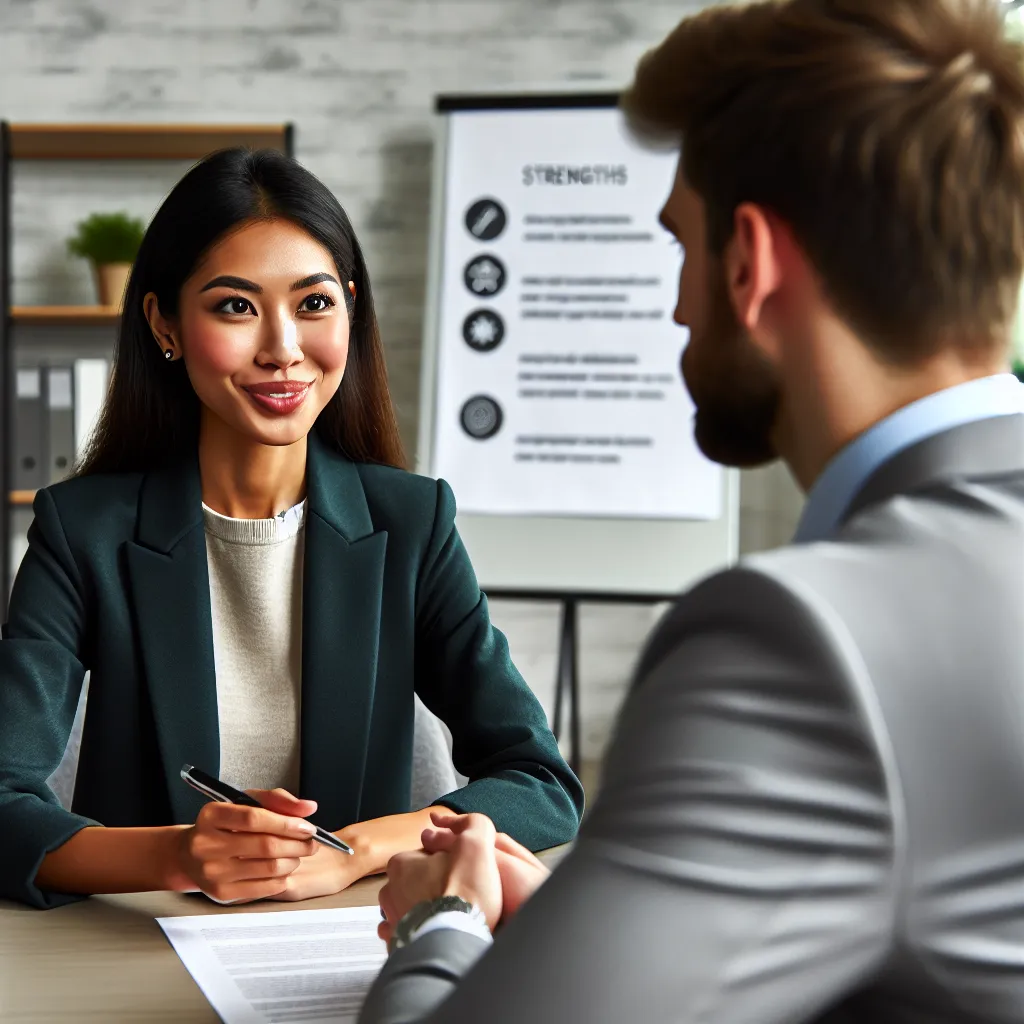 Candidate discussing strengths in interview