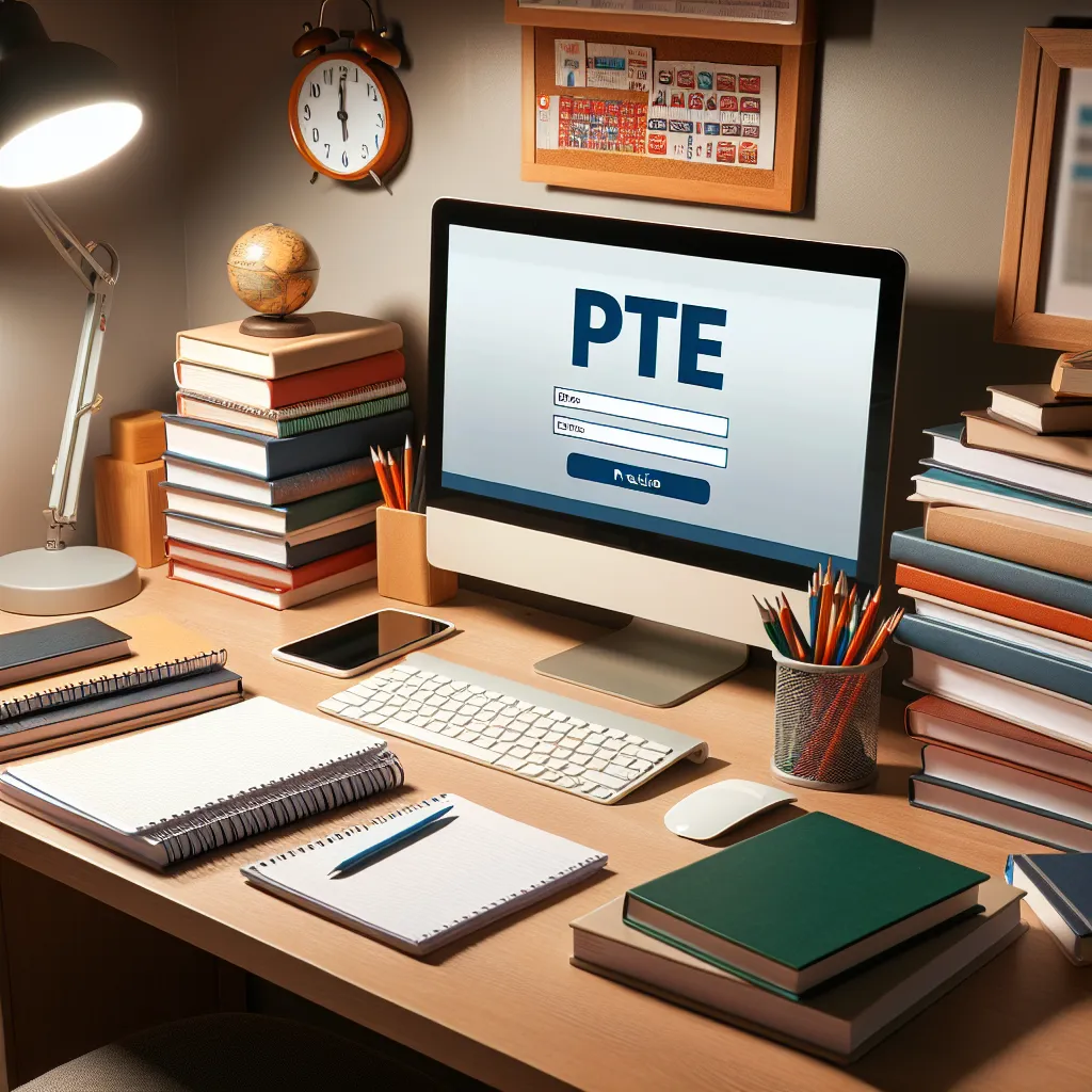 PTE study materials on desk