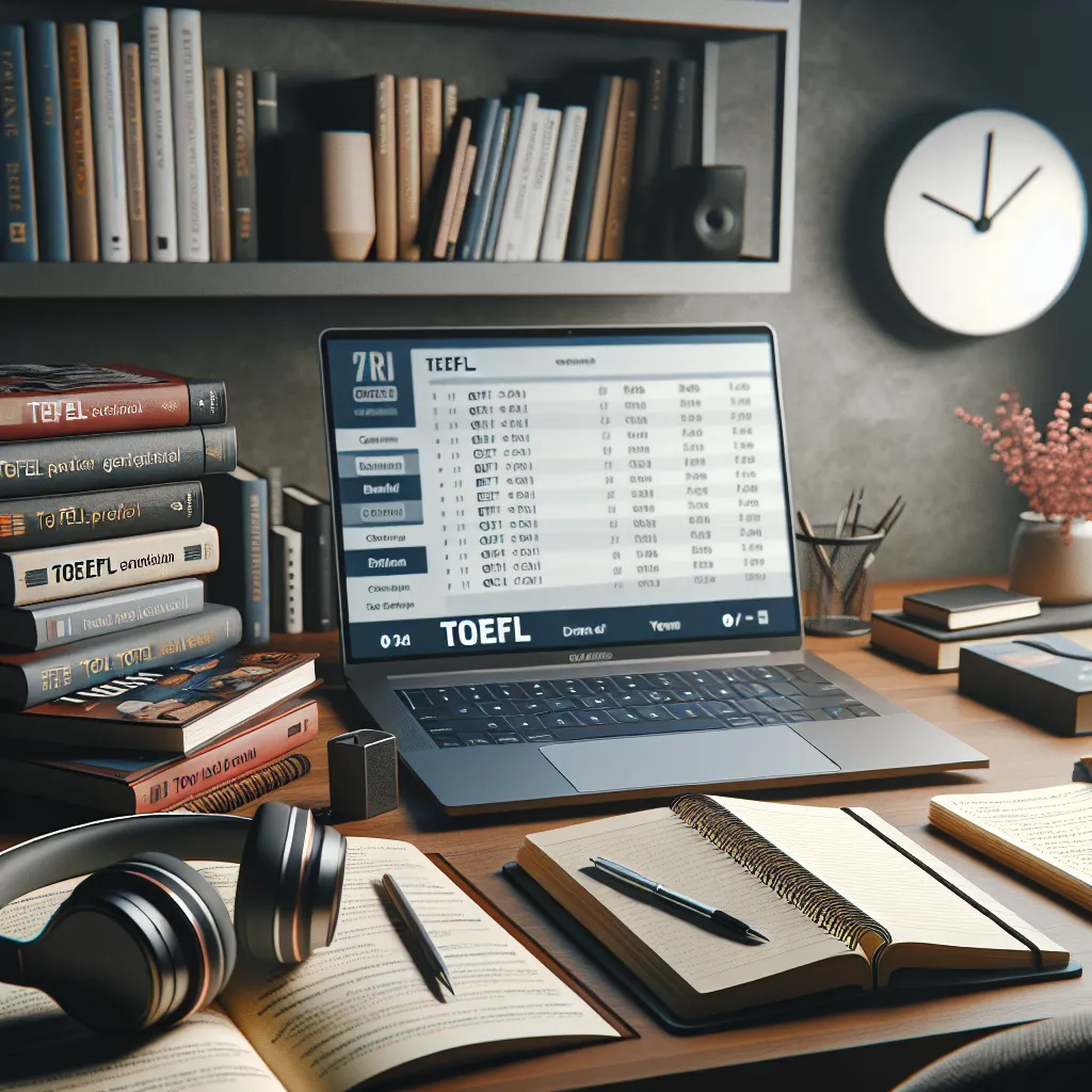 TOEFL study materials on desk